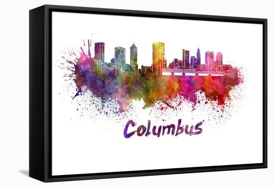 Columbus Skyline in Watercolor-paulrommer-Framed Stretched Canvas