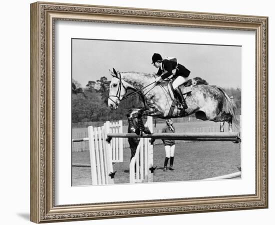 Columbus the Horse of Princess Anne Clearing Obstacale in Jumping Section of Windsor Horse Trials-null-Framed Photographic Print