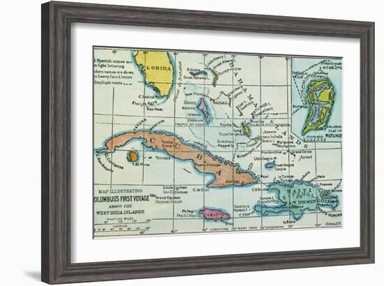 Columbus: West Indies Map--Framed Giclee Print