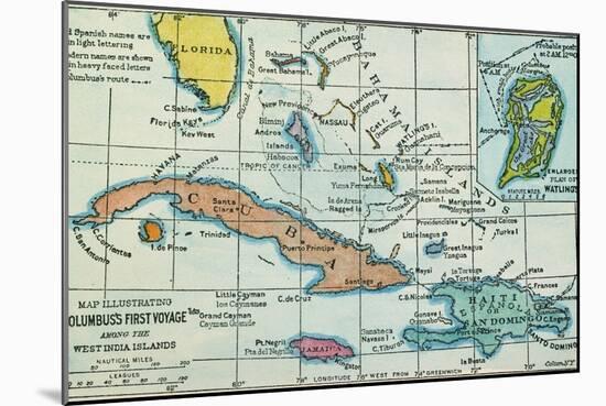Columbus: West Indies Map-null-Mounted Giclee Print