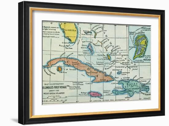 Columbus: West Indies Map--Framed Giclee Print