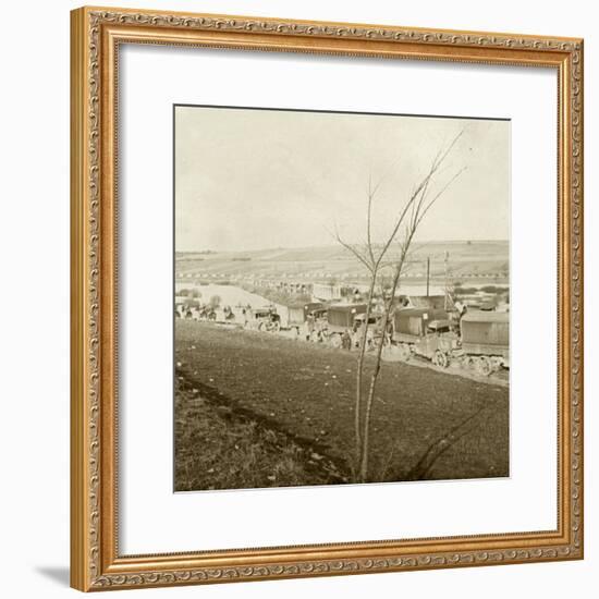 Column of trucks on the Voie Sacrée, Verdun, northern France, c1914-c1918-Unknown-Framed Photographic Print