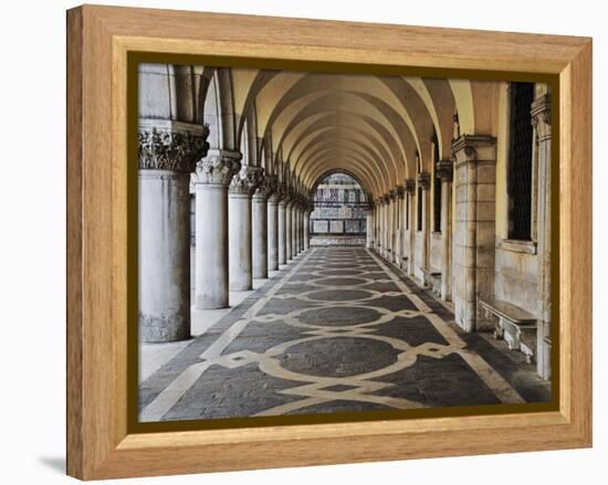 Columns and Archways Along Patterned Passageway at the Doge's Palace, Venice, Italy-Dennis Flaherty-Framed Premier Image Canvas