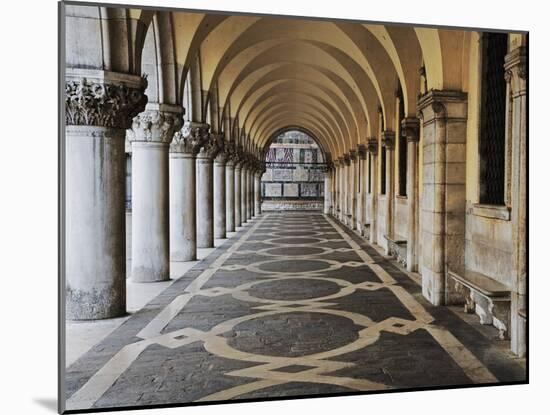 Columns and Archways Along Patterned Passageway at the Doge's Palace, Venice, Italy-Dennis Flaherty-Mounted Photographic Print