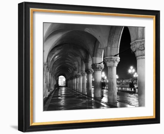 Columns of the Doge's Palace at Night, Venice, Veneto Region, Italy-Nadia Isakova-Framed Photographic Print