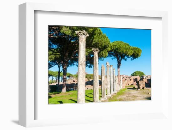 Columns of Theater, Ostia Antica archaeological site, Ostia, Rome province, Latium (Lazio), Italy-Nico Tondini-Framed Photographic Print