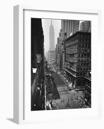 Columns of US Soldiers Marching Independence Day Parade Up 5th Avenue-Andreas Feininger-Framed Photographic Print