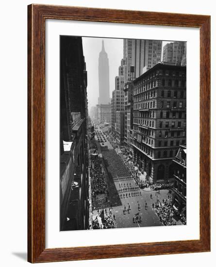 Columns of US Soldiers Marching Independence Day Parade Up 5th Avenue-Andreas Feininger-Framed Photographic Print