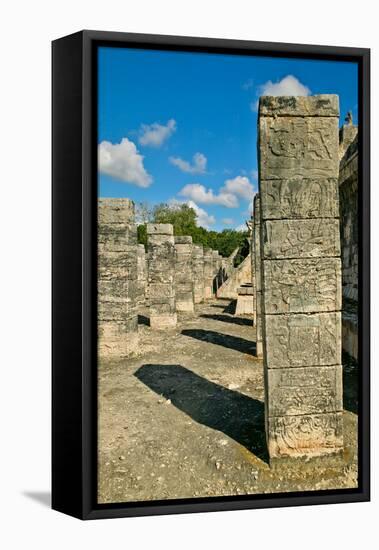 Columns with carved stonework on the Temple of the Warriors at the ancient Mayan city of Chichen...-null-Framed Premier Image Canvas