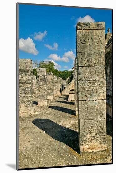 Columns with carved stonework on the Temple of the Warriors at the ancient Mayan city of Chichen...-null-Mounted Photographic Print