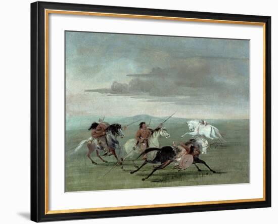 Comanche Feats of Martial Horsemanship, 1834-George Catlin-Framed Giclee Print