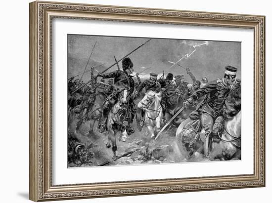 Combat Between Cossacks and Japanese Cavalry in a Thunderstorm, Russo-Japanese War, 1904-5-null-Framed Giclee Print