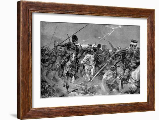 Combat Between Cossacks and Japanese Cavalry in a Thunderstorm, Russo-Japanese War, 1904-5-null-Framed Giclee Print