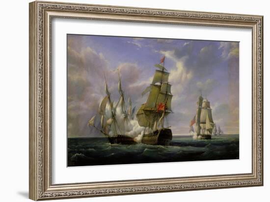 Combat Between the French Frigate "La Canonniere" and the English Vessel "The Tremendous"-Pierre Julien Gilbert-Framed Giclee Print