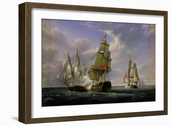 Combat Between the French Frigate "La Canonniere" and the English Vessel "The Tremendous"-Pierre Julien Gilbert-Framed Giclee Print