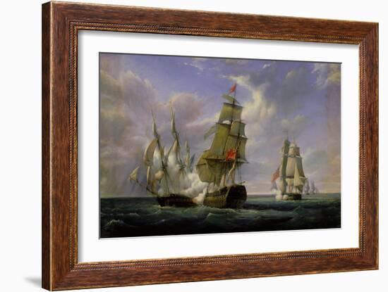 Combat Between the French Frigate "La Canonniere" and the English Vessel "The Tremendous"-Pierre Julien Gilbert-Framed Giclee Print