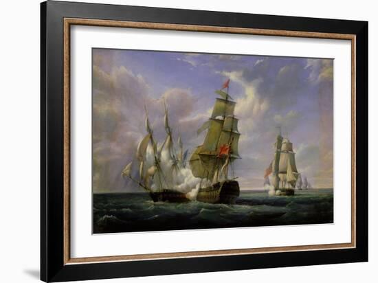 Combat Between the French Frigate "La Canonniere" and the English Vessel "The Tremendous"-Pierre Julien Gilbert-Framed Giclee Print