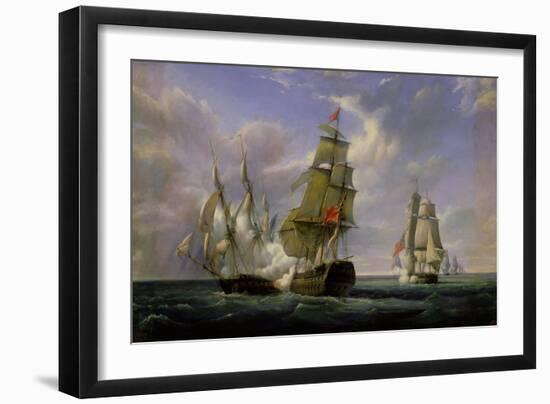 Combat Between the French Frigate "La Canonniere" and the English Vessel "The Tremendous"-Pierre Julien Gilbert-Framed Giclee Print