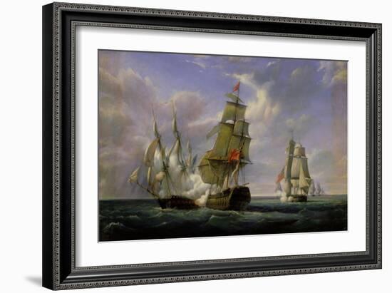 Combat Between the French Frigate "La Canonniere" and the English Vessel "The Tremendous"-Pierre Julien Gilbert-Framed Giclee Print