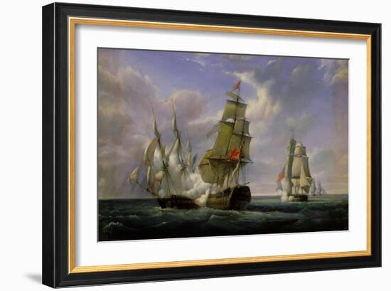 Combat Between the French Frigate "La Canonniere" and the English Vessel "The Tremendous"-Pierre Julien Gilbert-Framed Giclee Print