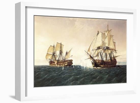 Combat Between the Spanish Ship 'Catalan' and the British Ship 'Mary' in 1819, 1888-Rafael Monleon Y Torres-Framed Giclee Print