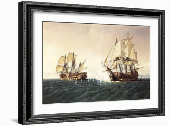 Combat Between the Spanish Ship 'Catalan' and the British Ship 'Mary' in 1819, 1888-Rafael Monleon Y Torres-Framed Giclee Print