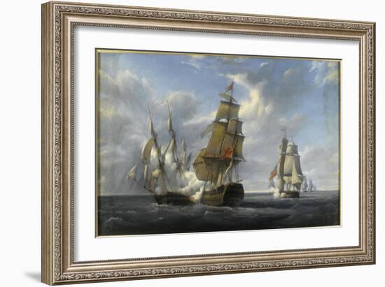 Combat de frégate française Canonnière contre vaisseau anglais Tremendous, 21 avril 1806-Pierre Julien Gilbert-Framed Giclee Print