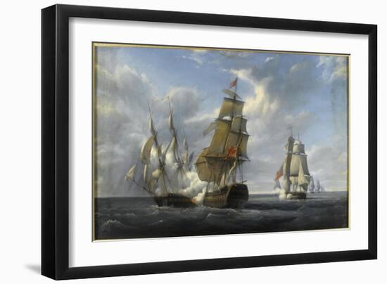 Combat de frégate française Canonnière contre vaisseau anglais Tremendous, 21 avril 1806-Pierre Julien Gilbert-Framed Giclee Print