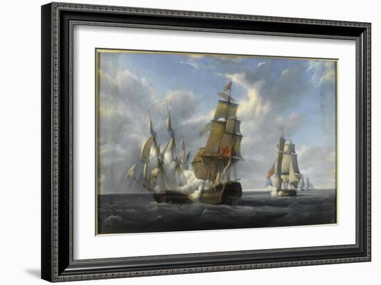 Combat de frégate française Canonnière contre vaisseau anglais Tremendous, 21 avril 1806-Pierre Julien Gilbert-Framed Giclee Print