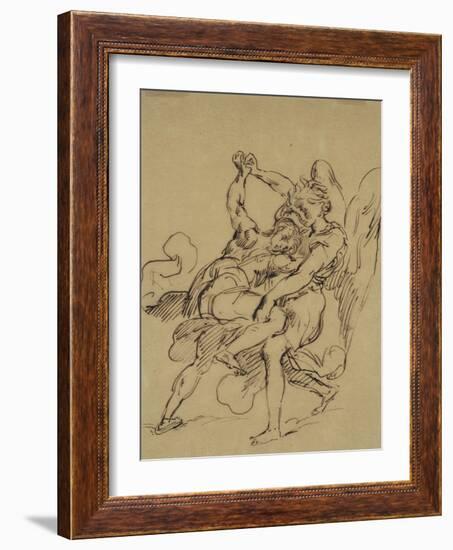 Combat de Jacob avec l'ange-Eugene Delacroix-Framed Giclee Print