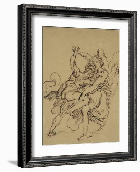 Combat de Jacob avec l'ange-Eugene Delacroix-Framed Giclee Print