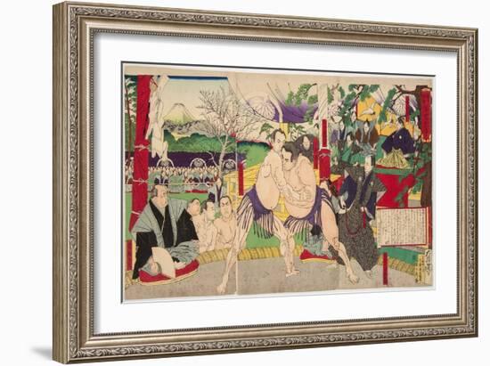 Combat Des Lutteurs De Sumo Koyonagi Tsunekichi Et Arauma Daigoro. Estampe De Tsukioka Yoshitoshi (-Tsukioka Yoshitoshi-Framed Giclee Print