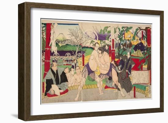 Combat Des Lutteurs De Sumo Koyonagi Tsunekichi Et Arauma Daigoro. Estampe De Tsukioka Yoshitoshi (-Tsukioka Yoshitoshi-Framed Giclee Print