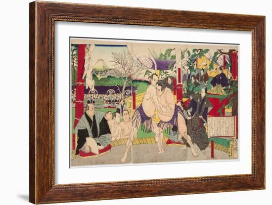 Combat Des Lutteurs De Sumo Koyonagi Tsunekichi Et Arauma Daigoro. Estampe De Tsukioka Yoshitoshi (-Tsukioka Yoshitoshi-Framed Giclee Print