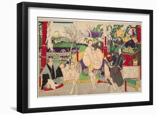 Combat Des Lutteurs De Sumo Koyonagi Tsunekichi Et Arauma Daigoro. Estampe De Tsukioka Yoshitoshi (-Tsukioka Yoshitoshi-Framed Giclee Print