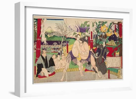 Combat Des Lutteurs De Sumo Koyonagi Tsunekichi Et Arauma Daigoro. Estampe De Tsukioka Yoshitoshi (-Tsukioka Yoshitoshi-Framed Giclee Print