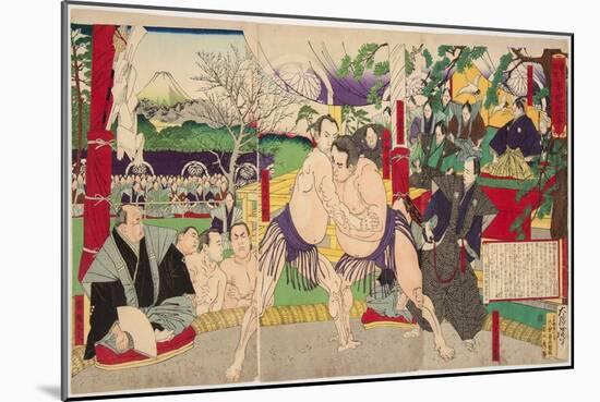 Combat Des Lutteurs De Sumo Koyonagi Tsunekichi Et Arauma Daigoro. Estampe De Tsukioka Yoshitoshi (-Tsukioka Yoshitoshi-Mounted Giclee Print