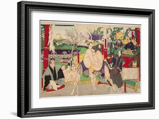 Combat Des Lutteurs De Sumo Koyonagi Tsunekichi Et Arauma Daigoro. Estampe De Tsukioka Yoshitoshi (-Tsukioka Yoshitoshi-Framed Giclee Print