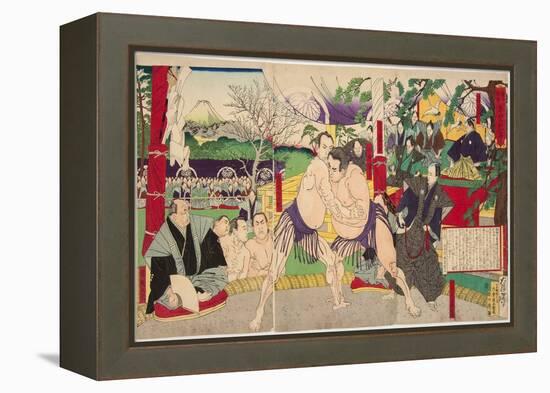 Combat Des Lutteurs De Sumo Koyonagi Tsunekichi Et Arauma Daigoro. Estampe De Tsukioka Yoshitoshi (-Tsukioka Yoshitoshi-Framed Premier Image Canvas