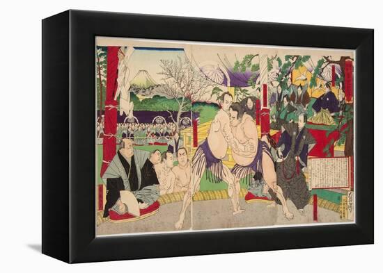 Combat Des Lutteurs De Sumo Koyonagi Tsunekichi Et Arauma Daigoro. Estampe De Tsukioka Yoshitoshi (-Tsukioka Yoshitoshi-Framed Premier Image Canvas