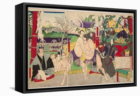 Combat Des Lutteurs De Sumo Koyonagi Tsunekichi Et Arauma Daigoro. Estampe De Tsukioka Yoshitoshi (-Tsukioka Yoshitoshi-Framed Premier Image Canvas