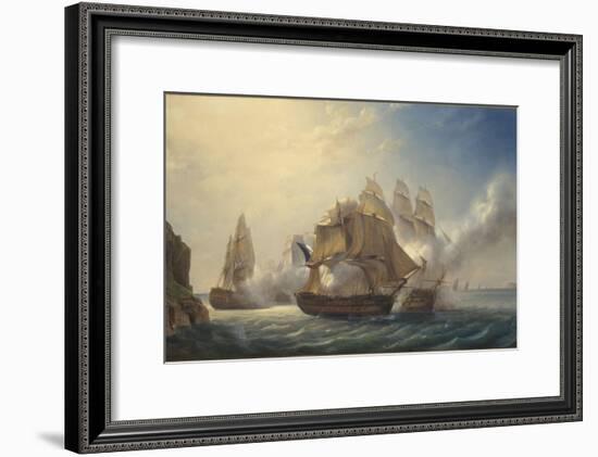 Combat du vaisseaux français le Romulus contre trois vaisseaux anglais à l'entrée de la rade de-Pierre Julien Gilbert-Framed Giclee Print