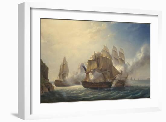 Combat du vaisseaux français le Romulus contre trois vaisseaux anglais à l'entrée de la rade de-Pierre Julien Gilbert-Framed Giclee Print