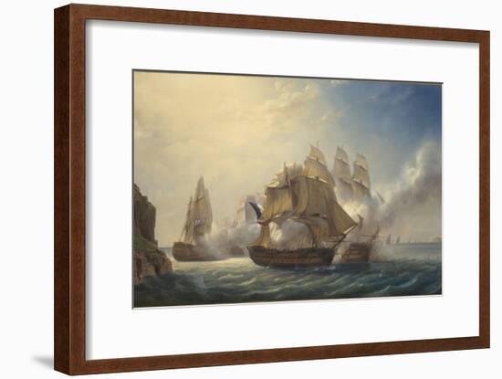 Combat du vaisseaux français le Romulus contre trois vaisseaux anglais à l'entrée de la rade de-Pierre Julien Gilbert-Framed Giclee Print