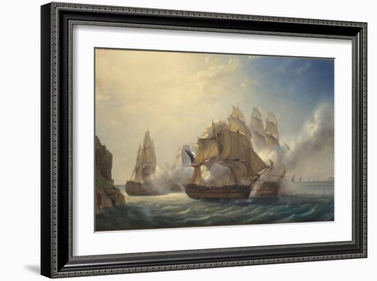 Combat du vaisseaux français le Romulus contre trois vaisseaux anglais à l'entrée de la rade de-Pierre Julien Gilbert-Framed Giclee Print