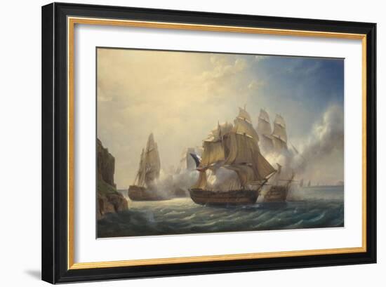 Combat du vaisseaux français le Romulus contre trois vaisseaux anglais à l'entrée de la rade de-Pierre Julien Gilbert-Framed Giclee Print