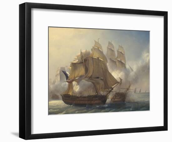 Combat du vaisseaux français le Romulus contre trois vaisseaux anglais à l'entrée de la rade de-Pierre Julien Gilbert-Framed Giclee Print