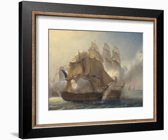 Combat du vaisseaux français le Romulus contre trois vaisseaux anglais à l'entrée de la rade de-Pierre Julien Gilbert-Framed Giclee Print