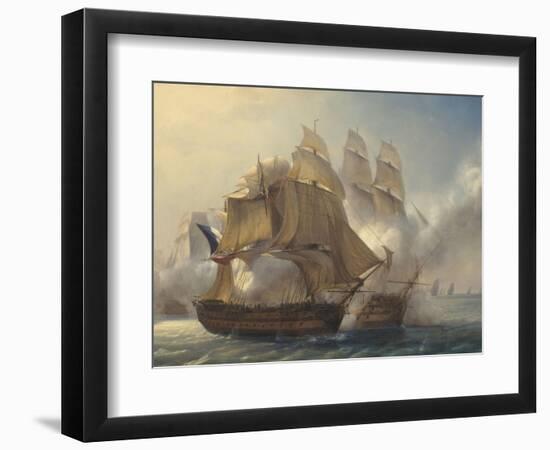 Combat du vaisseaux français le Romulus contre trois vaisseaux anglais à l'entrée de la rade de-Pierre Julien Gilbert-Framed Giclee Print