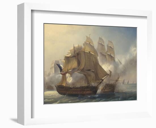 Combat du vaisseaux français le Romulus contre trois vaisseaux anglais à l'entrée de la rade de-Pierre Julien Gilbert-Framed Giclee Print